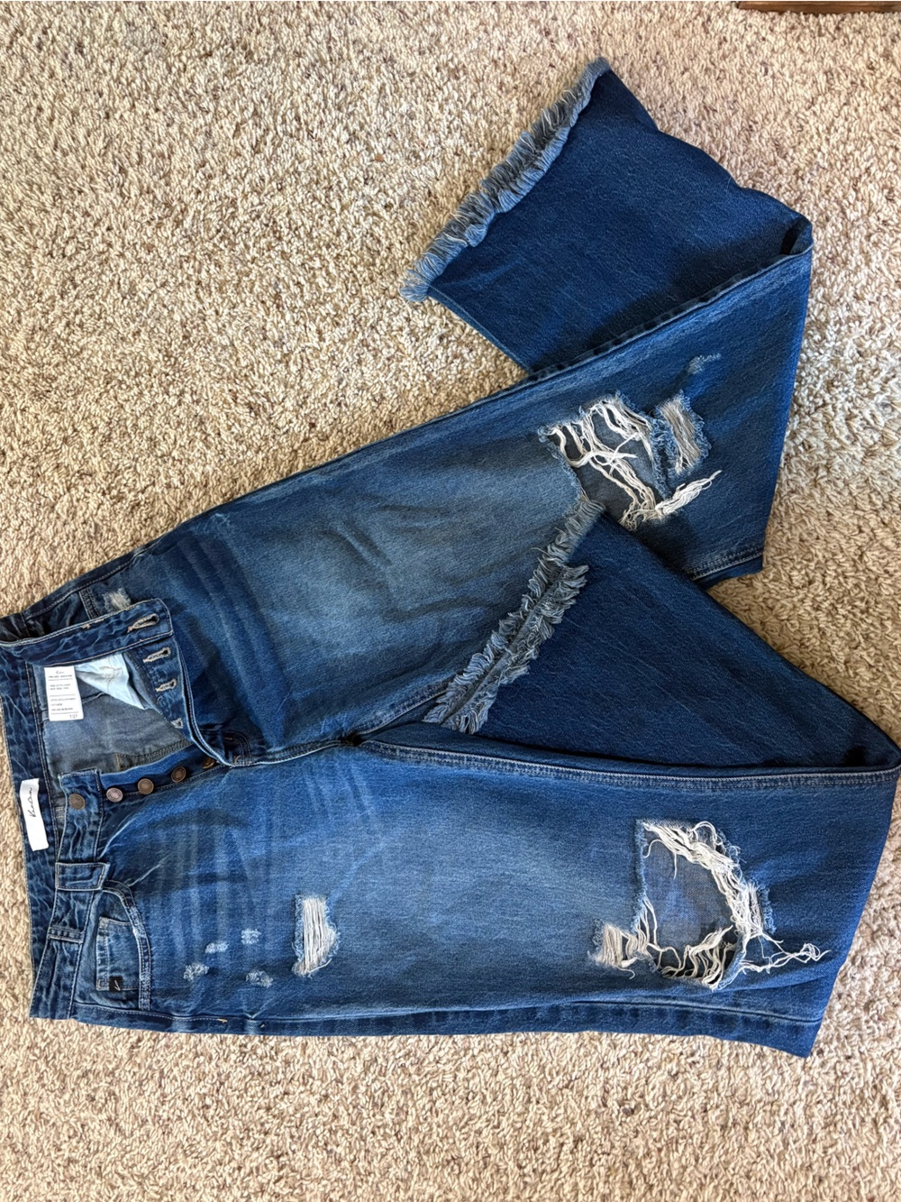 KanCan Distressed Boyfriend Jeans - Dark Blue Wash